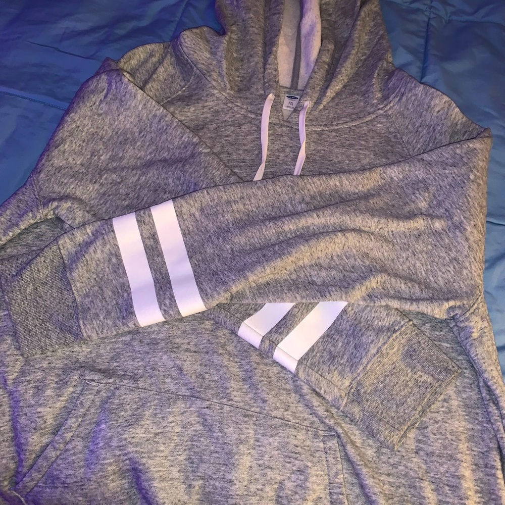 Gray and White Striped Hoodie